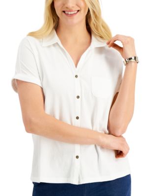 Karen Scott Short Sleeve Button Up Top Created for Macy s Macy s