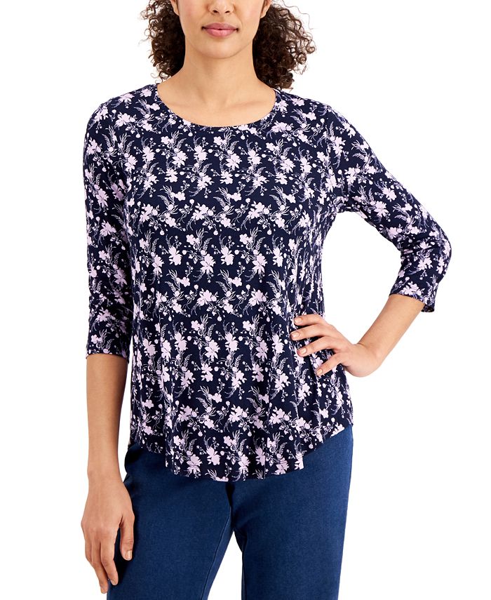 JM COLLECTION - Printed 3/4-Sleeve Top