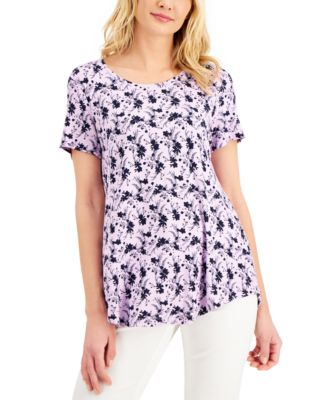 売れ筋商品|||ジェイエムコレクション Tシャツ トップス レディース Petite Lush Garden Print Short-Sleeve T-Shirt, Exclusively at Macy's Bright White JM Collection Petite Printed Short-Sleeve Shirt, Created for