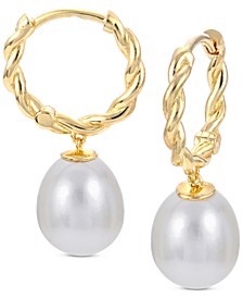 Cultured Freshwater Pearl (8-8-1/2mm) Dangle Hoop Earrings in 14k Gold-Plated Sterling Silver