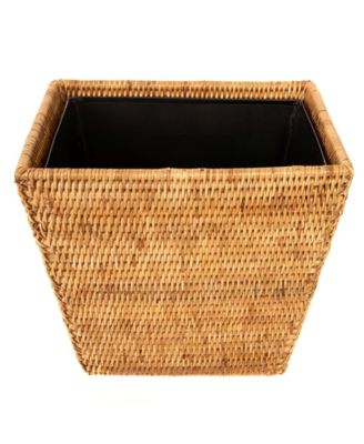 Artifacts Rattan Rectangular Tapered Waste Basket with Metal Liner