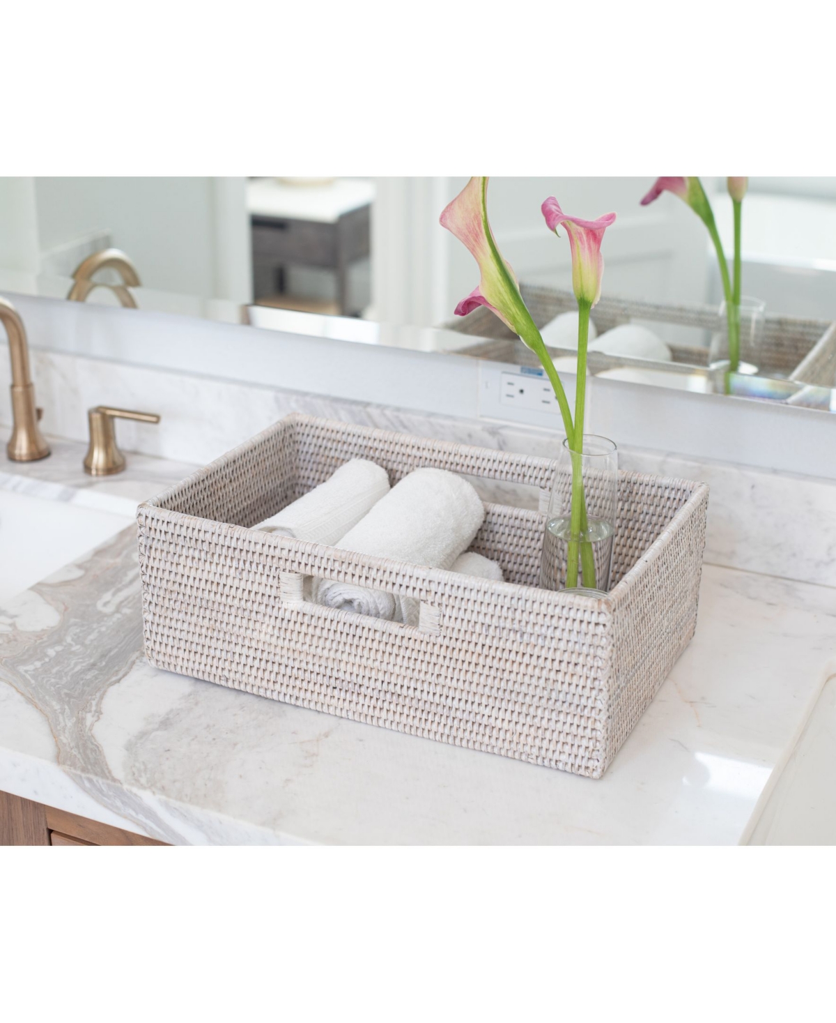 Artifacts Rattan Rectangular Shelf basket with Side handles