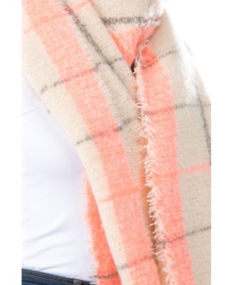 Women's Neon Pop Plaid Blanket Scarf with Fringe