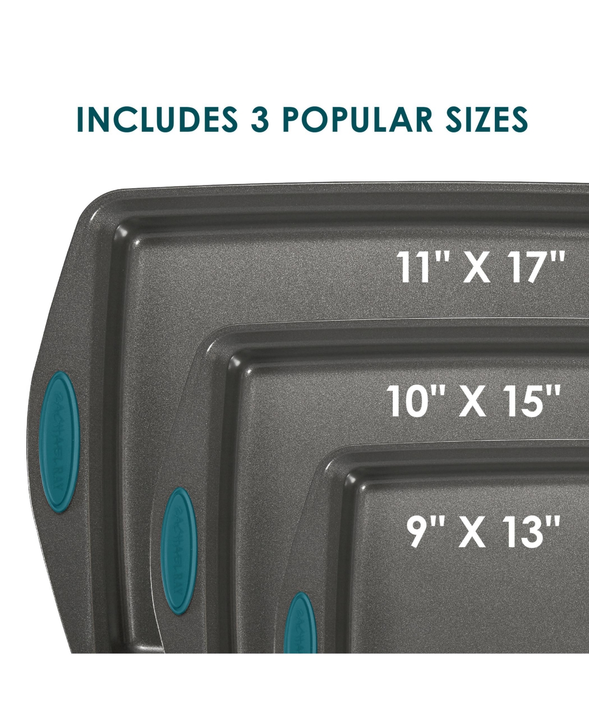 Rachael Ray Nonstick Bakeware Cookie Pan and Turner Spatula Set, 5-Pc., Marine Blue Handles - Gray With Marine Blue Grips