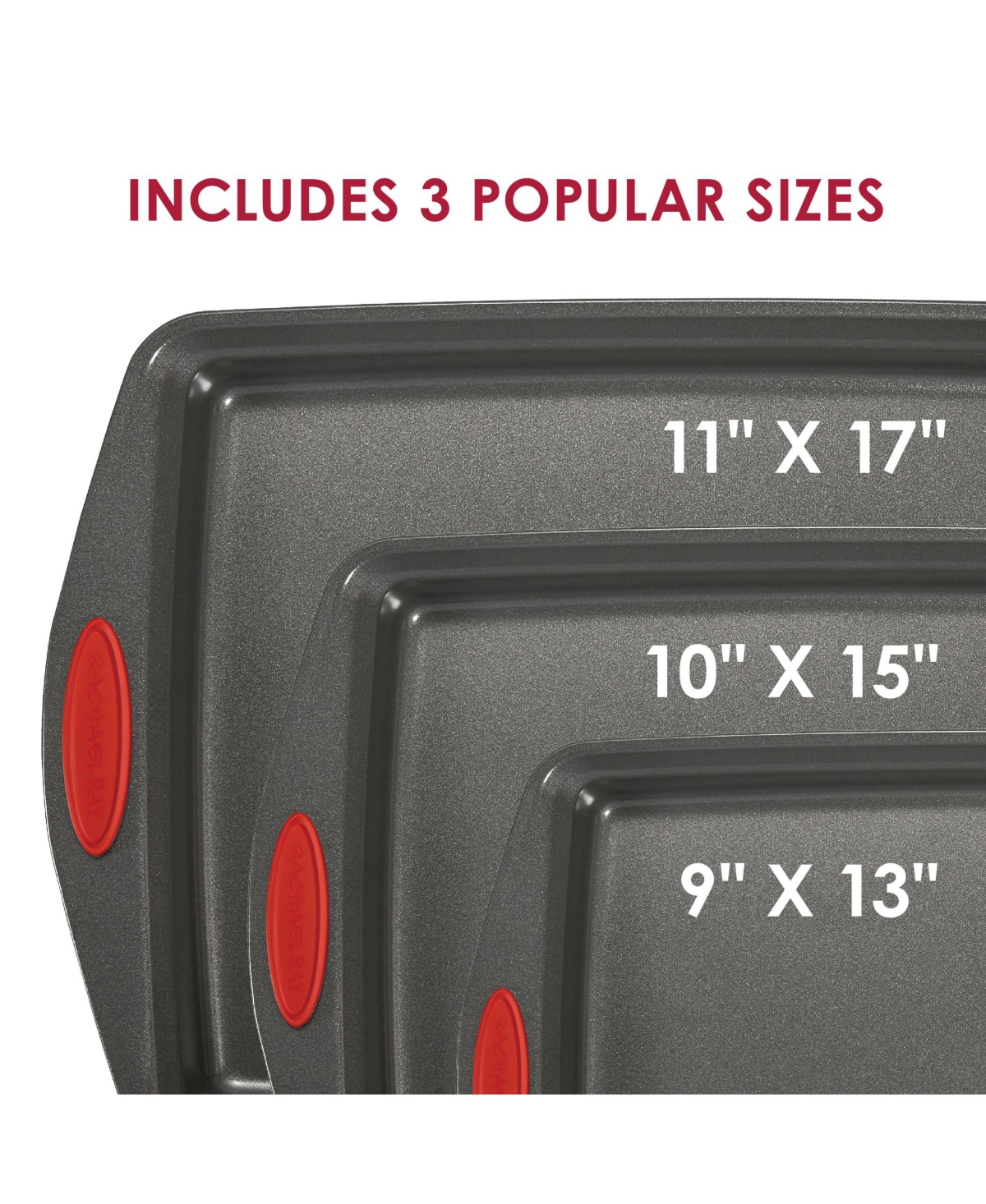 Rachael Ray Nonstick Bakeware Cookie Pan Set, 5-Pc., Gray with Red Silicone Grips - Gray With Red Grips
