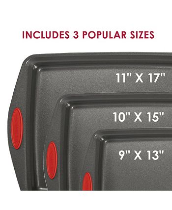 Rachael Ray Nonstick Bakeware Cookie Pan Set - 3 Piece - Gray with Red  Silicone Grips, 1 - Foods Co.