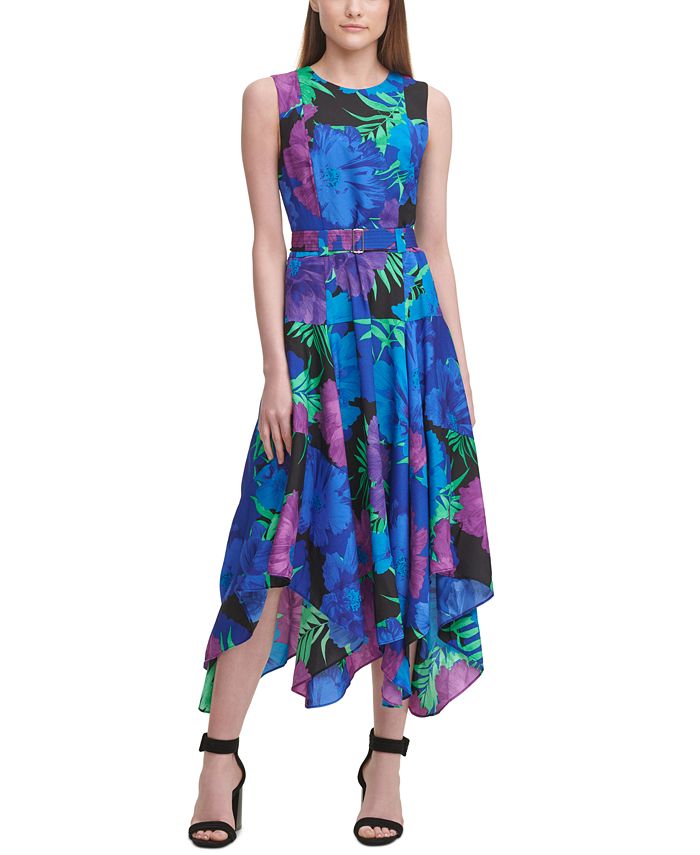 Calvin Klein Printed Tiered Handkerchief-Hem Dress & Reviews - Dresses -  Women - Macy's