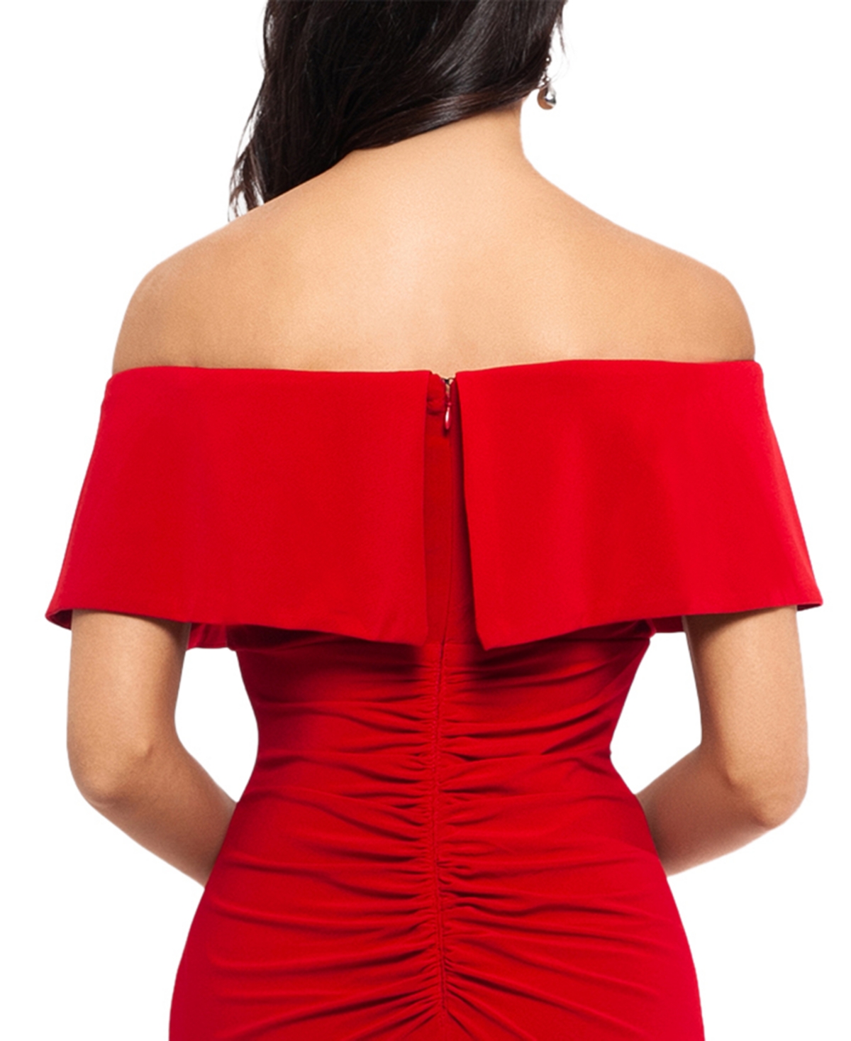 XSCAPE X BY XSCAPE RUFFLED OFF-THE-SHOULDER GOWN 