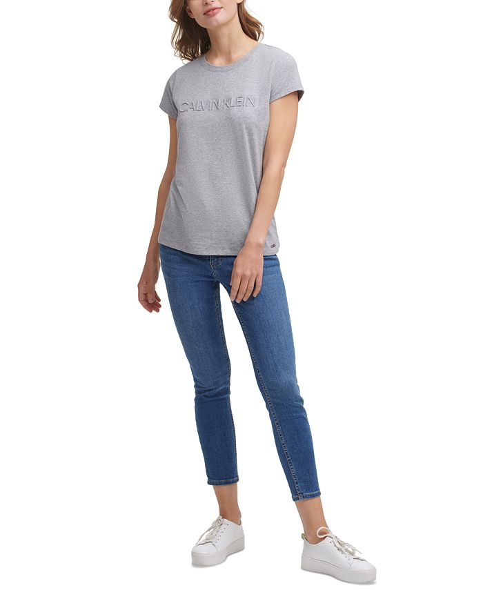 Calvin Klein Short Sleeve Logo T-Shirt & Reviews - Tops - Women - Macy's
