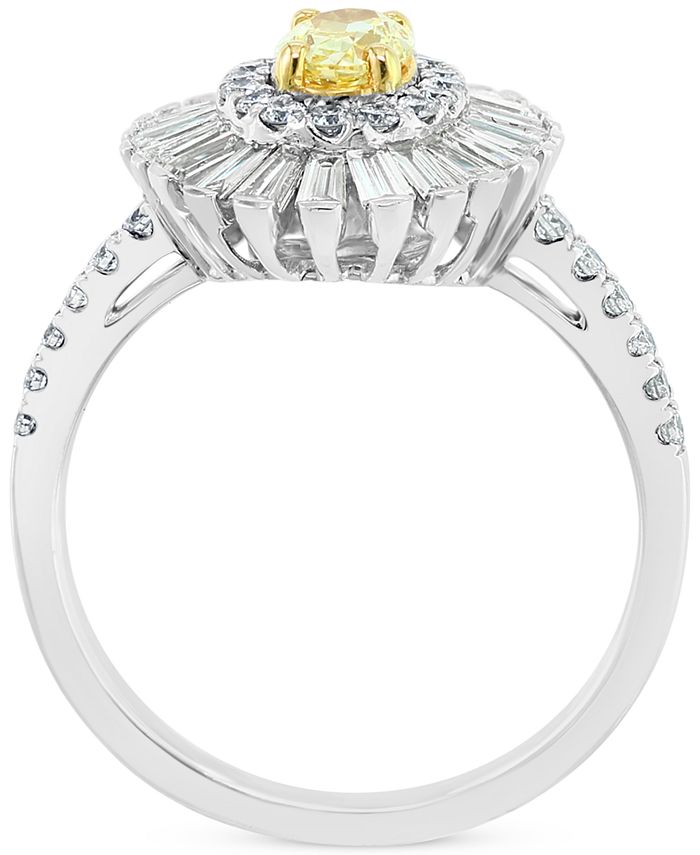 EFFY Collection - Yellow & White Diamond Baguette Halo Ring (1-1/4 ct. t.w.) in 18k Gold & White Gold