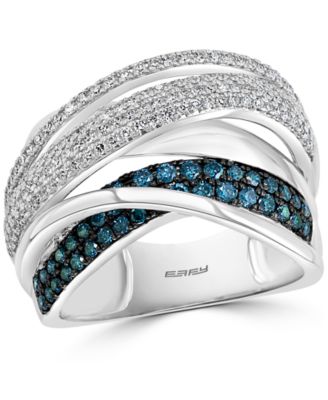 EFFY&reg; Blue & White Diamond Multirow Statement Ring (3/4 ct. t.w.) in 14k White Gold
