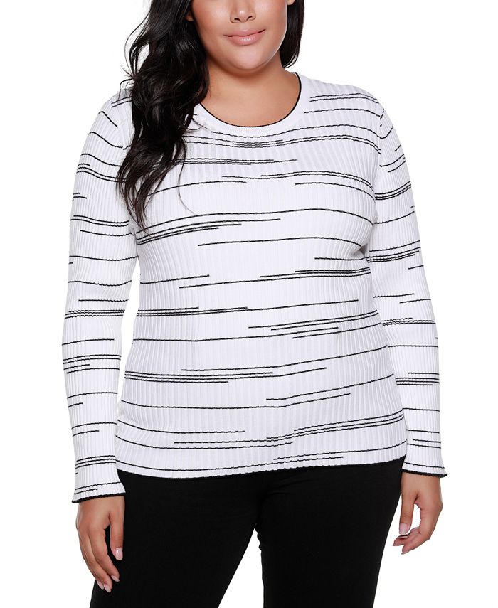 Belldini Black Label Plus Size Variegated Stripe Long Sleeve Sweater ...