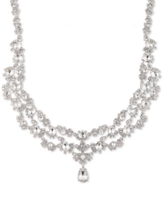 Givenchy Silver-tone Crystal Two-row Collar Necklace, 16