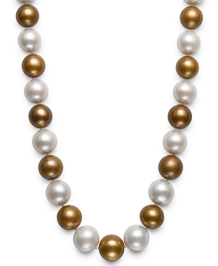 Macy's - White & Dyed Chocolate Cultured Freshwater Pearl (9-1/2-10-1/2mm) 17-1/2" Collar Necklace