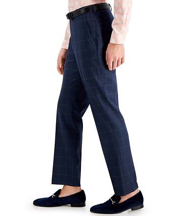 INC International Concepts Men's Slim-Fit Blue Windowpane Plaid Suit Pants,  Created for Macy's