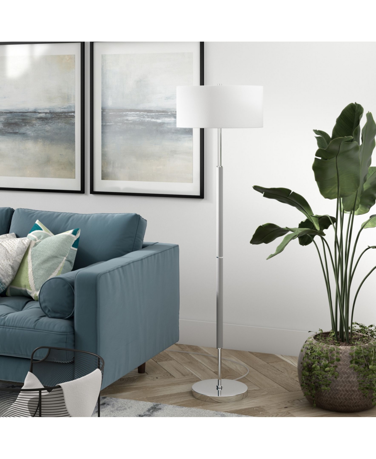 Hudson & Canal 61.5" Metal Simone 2-light Floor Lamp In Gray,silver-tone