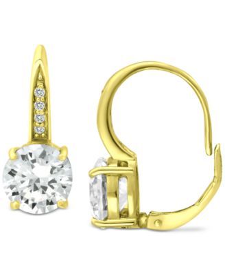 Cubic Zirconia Leverback Earrings in Sterling Silver, 18K Gold Over Sterling Silver