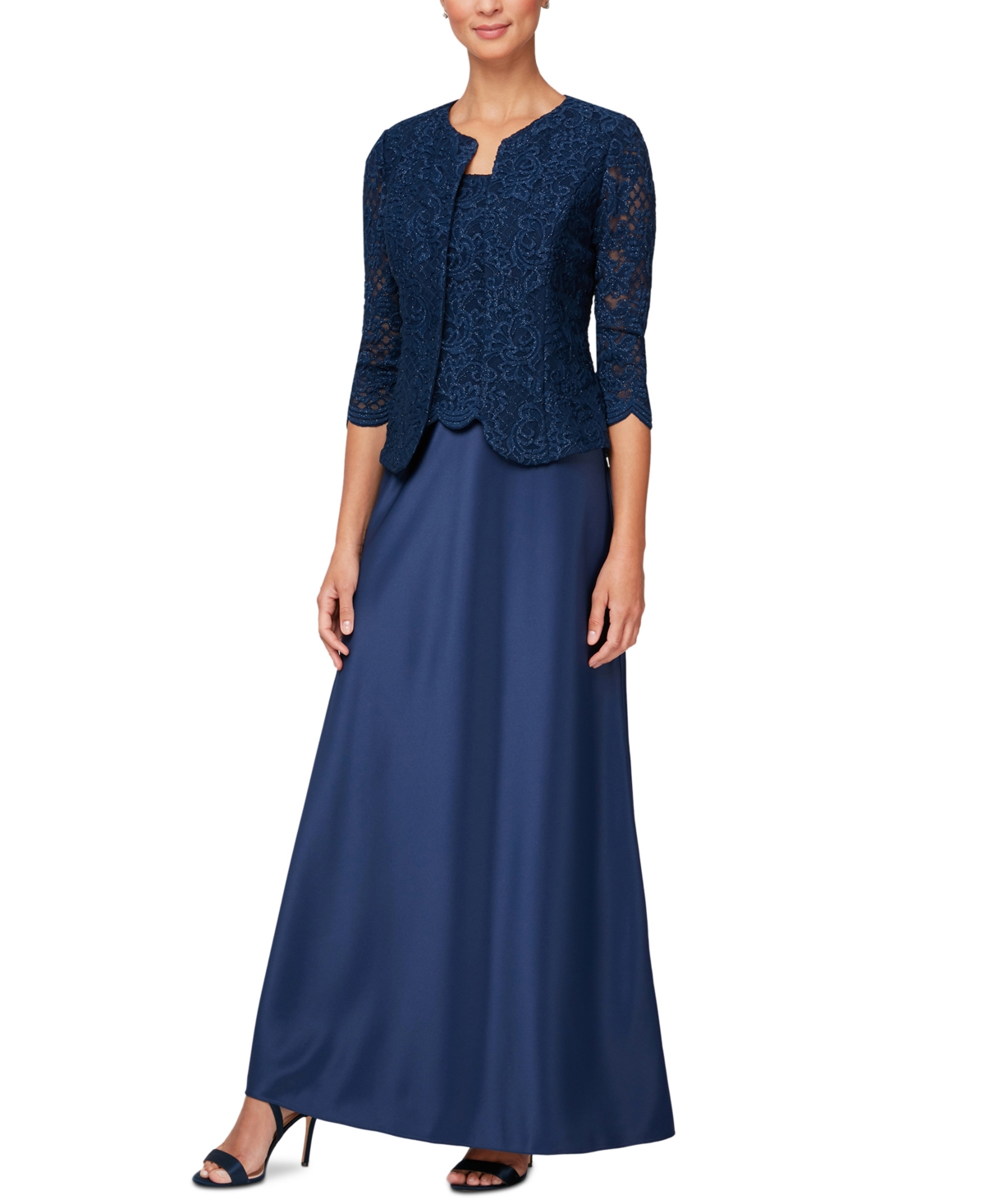 ALEX EVENINGS LACE JACKET & LACE-TOP GOWN