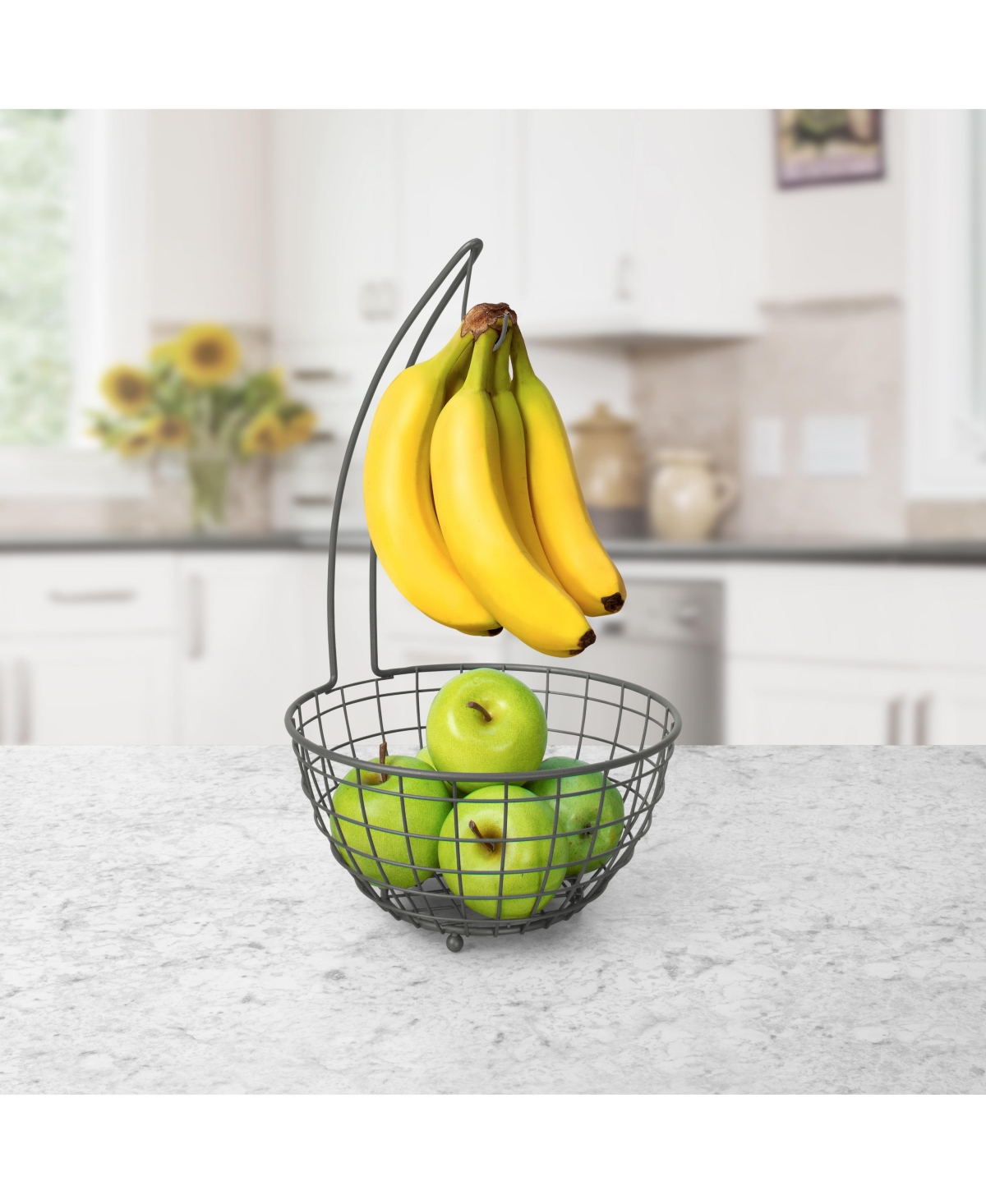 Grid Fruit Tree, Space Saving Fruit Holder with Attached Banana Stand, Open Basket Design to Keep Produce Fresh Longe