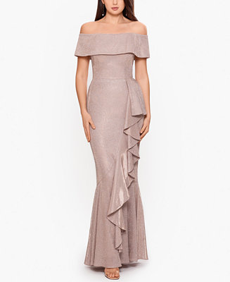 Betsy & Adam Off-The-Shoulder Shimmer Gown - Macy's