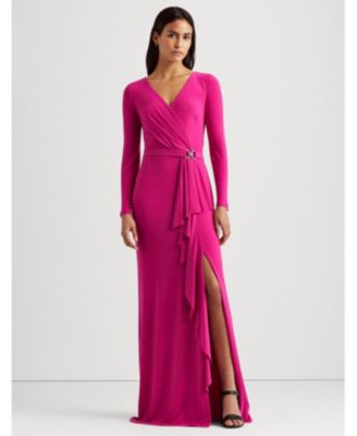 ralph lauren ruffle trim jersey gown