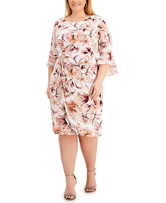 Connected Plus Size Gathered-Waist 3/4-Sleeve Sheath Dress & Reviews ...