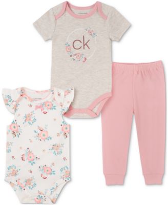 Calvin Klein - Baby Girls 3-Piece Printed Bodysuits & Jogger Pants Set
