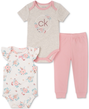Calvin Klein Baby Girls 3-Piece Printed Bodysuits & Jogger Pants Set