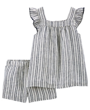 Carter's Big Girls 2 Piece Striped Tee Short Set
