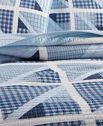 Martha Stewart Collection - Sailboat Yarn Dye Patchwork 100% Cotton Quilt Collection, Created for Macy's