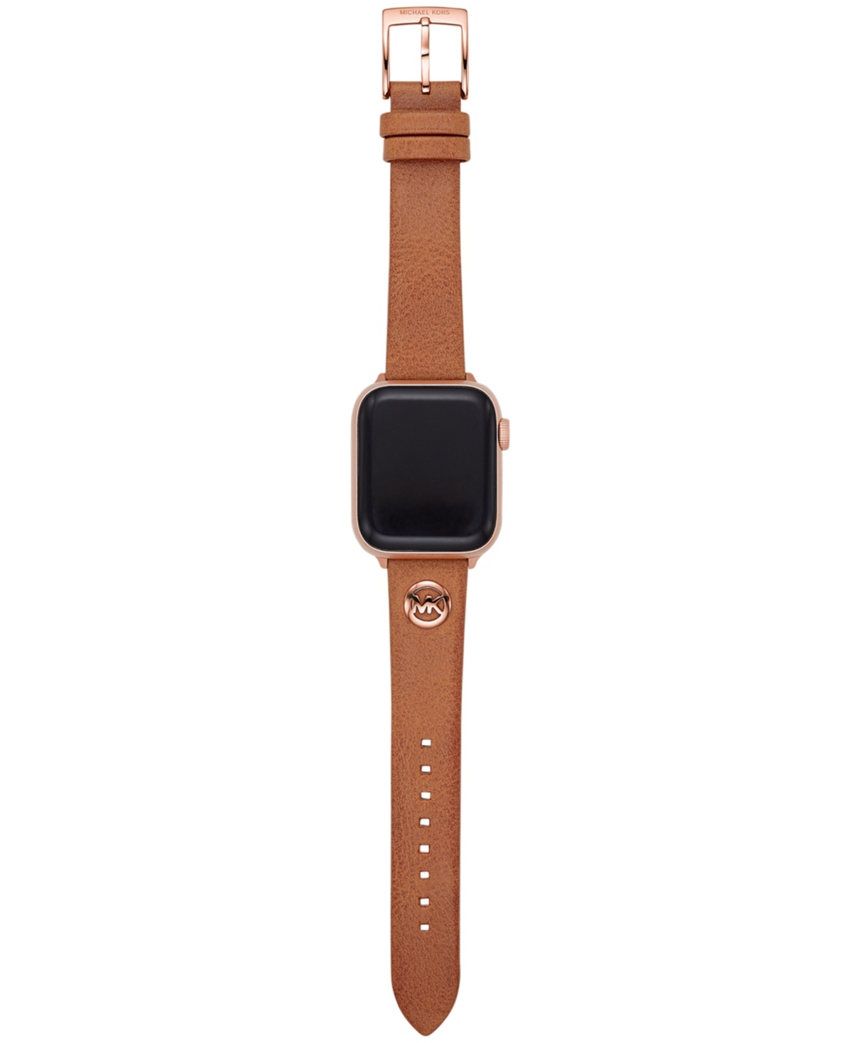 Shop Michael Kors Logo Charm Luggage Leather 38/40mm Band For Apple Watch In Brown