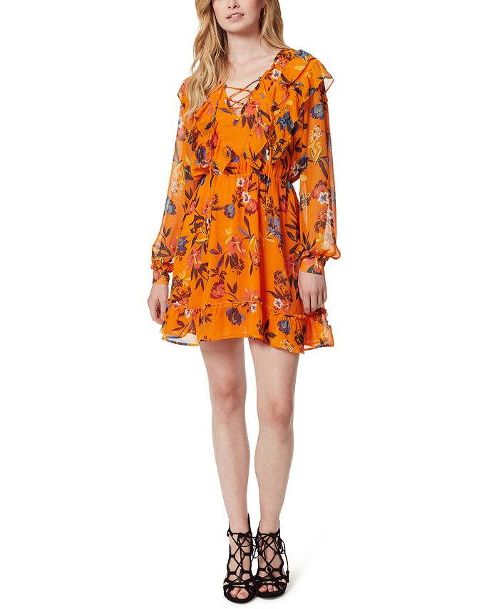Jessica Simpson Barry Lace-Up Floral Print Dress - Macy's