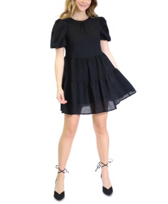 Kit & Sky - Puff-Sleeve Ruffle-Hem Babydoll Dress