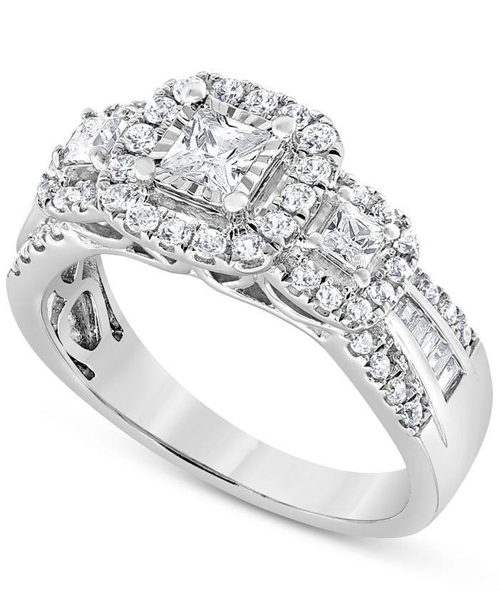 Macy's - Diamond Princess Triple Halo Engagement Ring (1 ct. t.w.) in 14k White Gold