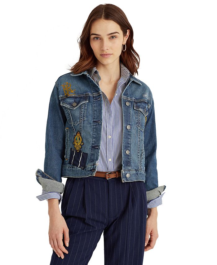 Lauren Ralph Lauren Signature Patch Boxy Denim Jacket & Reviews - Jackets &  Blazers - Women - Macy's
