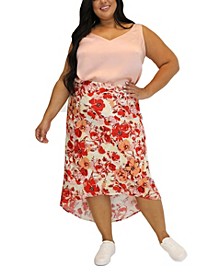 Women's Plus Size Floral Printed High Low Skirt