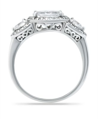 Cubic Zirconia 3 Stone Oval Silver Plate or 18K Gold Plate Ring