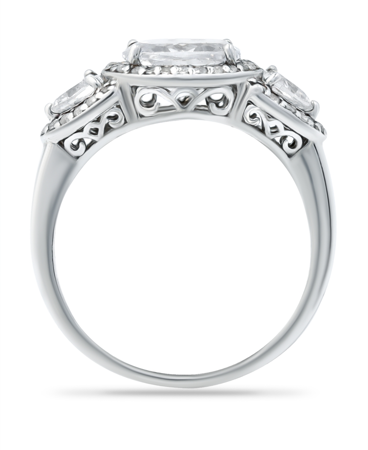 Macy's Cubic Zirconia 3 Stone OvalPlate or 18K Gold Plate Ring - Silver