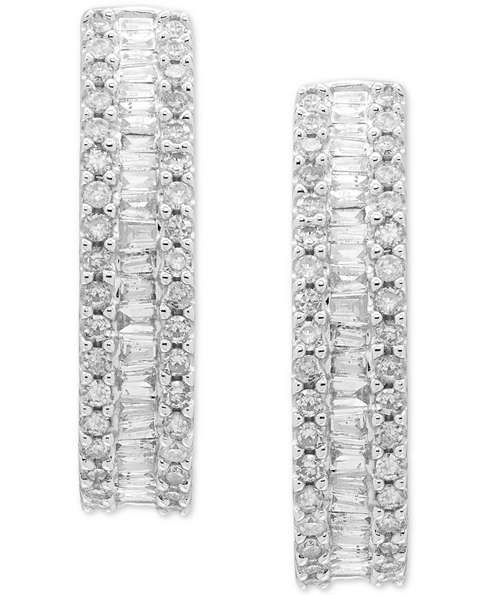 Macy's Diamond Half Hoop Earrings (1/2 ct. t.w.) in 10k White Gold ...