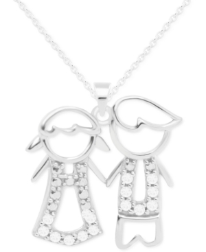 Shop Macy's Diamond Girl & Boy 18" Pendant Necklace (1/10 Ct. T.w.) In Sterling Silver