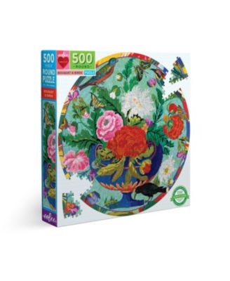 Eeboo - Bouquet and Birds 500 Piece Round Puzzle
