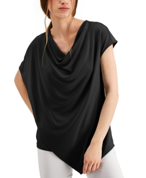 Alfani Asymmetrical Drape Neck Top, Created For Macy's In Deep Black
