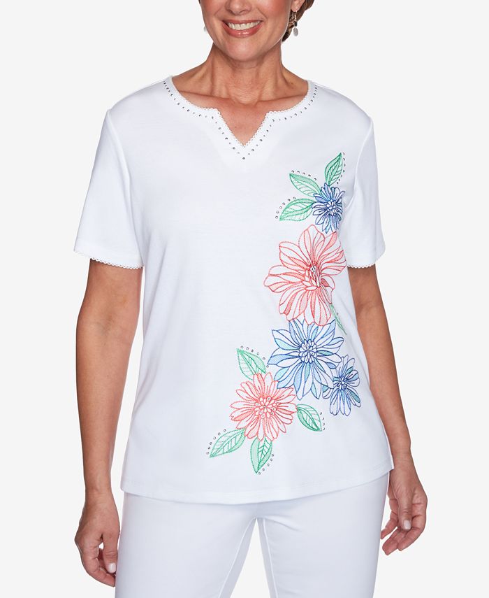 Alfred Dunner Petite Island Hopping Embroidered Top - Macy's