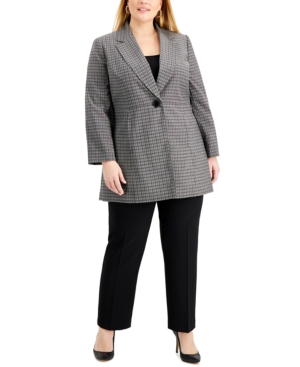 Le Suit Plus Size Long Plaid Jacket Pantsuit