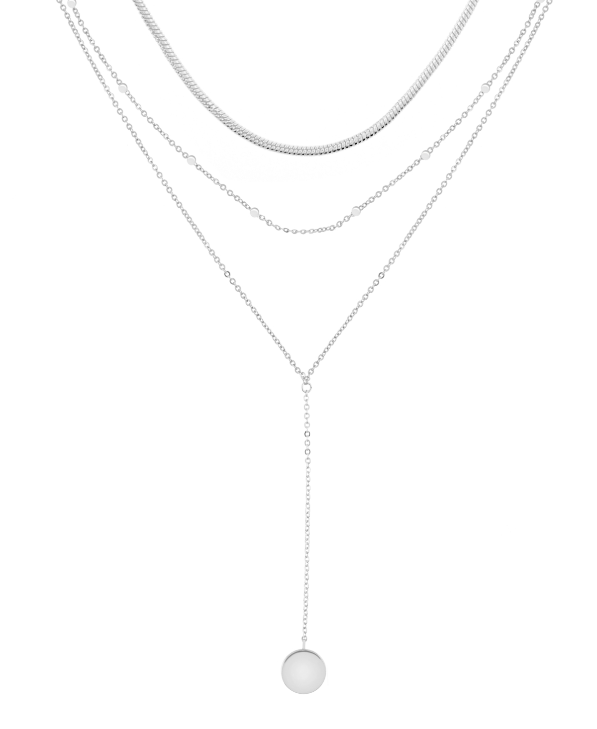 Triple Chain 15" Layered Y-Necklace in Silver Plate - Silver