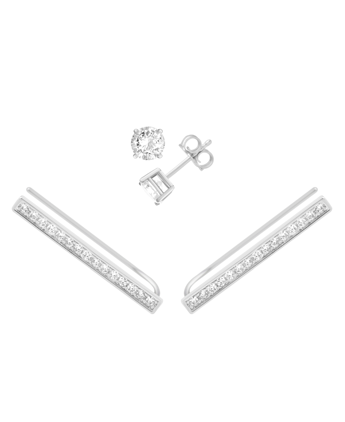 And Now This Cubic Zirconia Stud & Pave Bar Climber Earring in Silver Plate - Silver