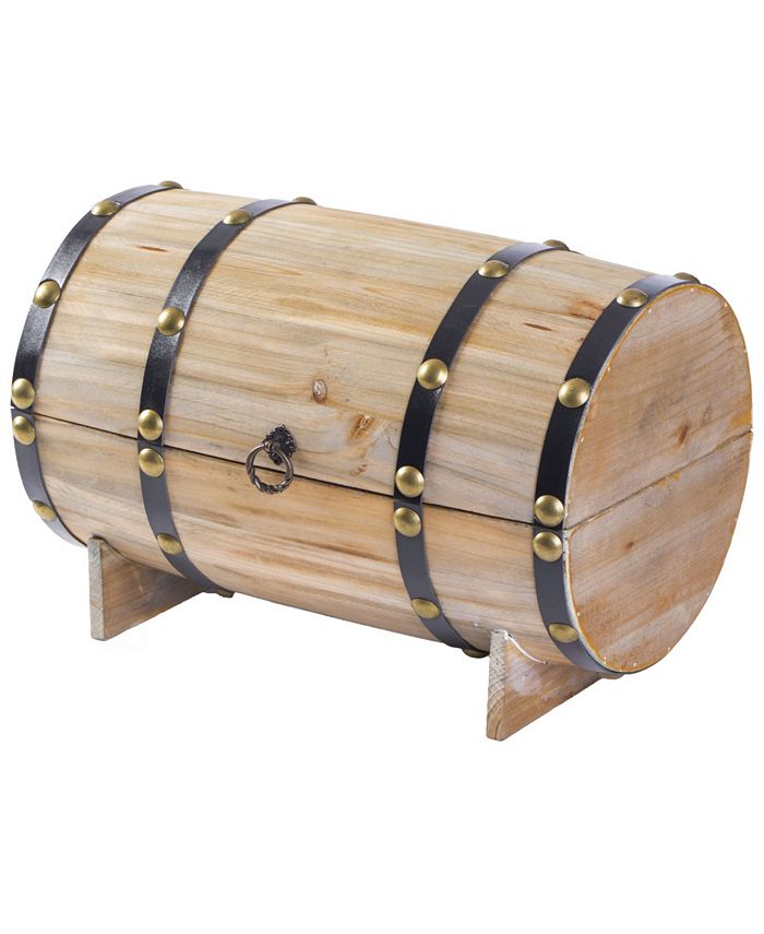 Vintiquewise Wooden Wine Barrel Shaped Treasure Chest VintageLike