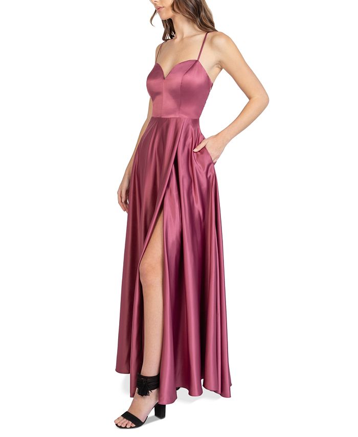 B Darlin Juniors' Strappy-Back Satin Gown, Created for Macy's - Macy's