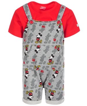 Disney Baby Boys 2-Pc Mickey-Print Shortall & T-Shirt Set