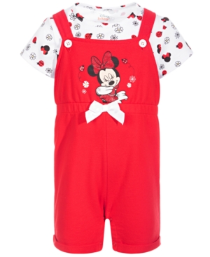 Disney Baby Girls 2-Pc Minnie Mouse Shortall & Printed T-Shirt Set